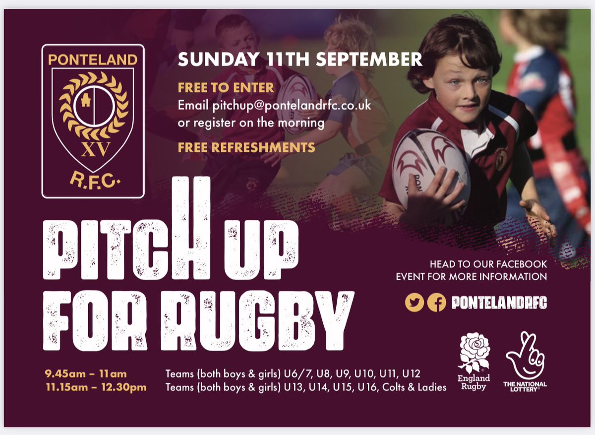 Don’d miss our Pitch-up event for all ages 6-18 at Ponteland Rugby Club this Sunday on the first team pitch #fun #rugby #Ponteland #Northumberland #Newcastle #skills #RFU