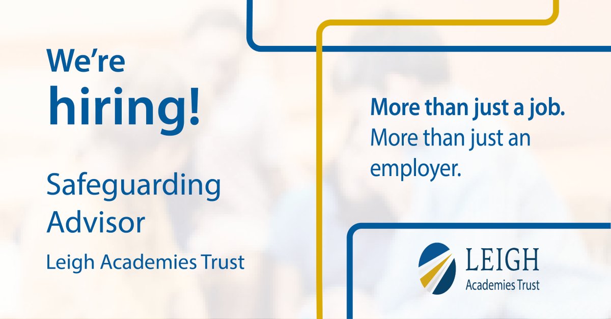 lat_careers's tweet photo. Leigh Academies Trust have a rare and exciting opportunity to appoint a Safeguarding Advisor.
For more information and to apply, please visit: https://t.co/RZSnPiwEIl
#LeighAcademiesTrust #LATLife #LATCareers #Safeguarding #Advisor https://t.co/zfiPKzYBVb