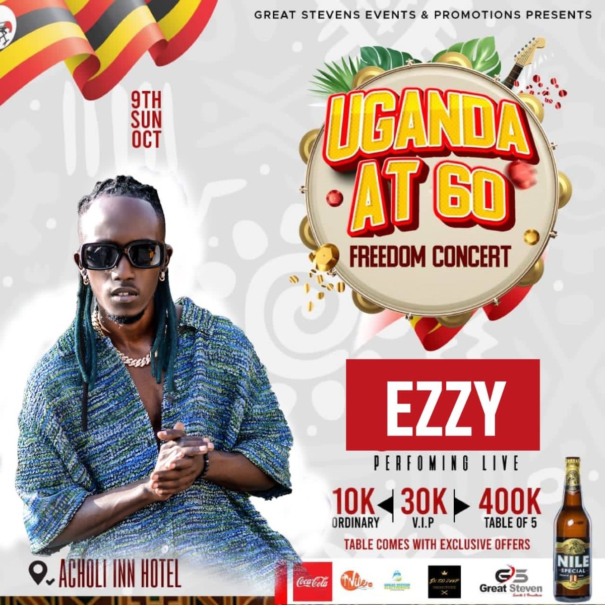 Moshug2561's tweet photo. Ezzey is our next performer at #UGAt60  Freedom Concert  miss at your own risk
At Acholi inn hotel garden don't miss 
@trona256 
@AlenaSande 
@vanmarcus14 
@panda_ug1 https://t.co/IxU4cQTx8N