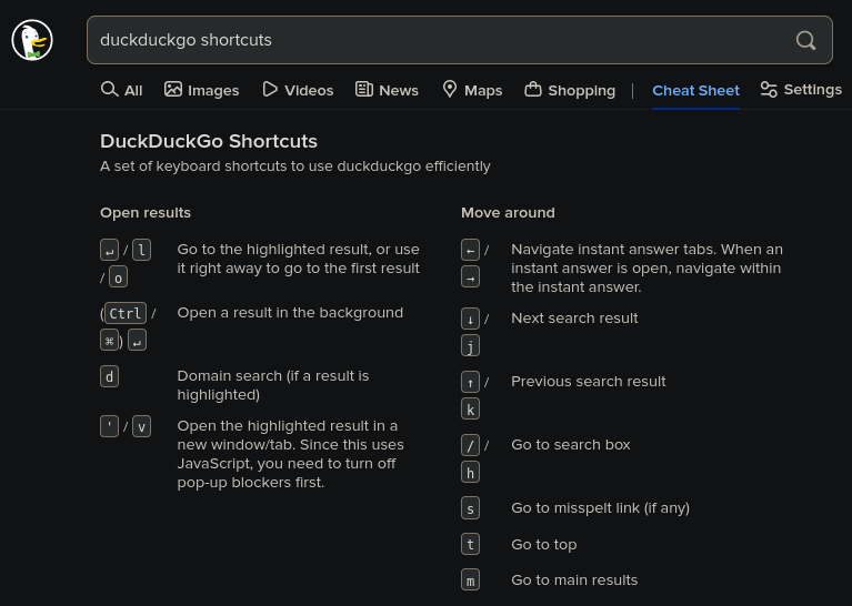 Sky (@countrmeasure) on Twitter photo I recently found out that <a href="/DuckDuckGo/">DuckDuckGo</a> search result pages have #vim-like navigation. Really useful! I recently found out that <a href="/DuckDuckGo/">DuckDuckGo</a> search result pages have #vim-like navigation. Really useful!