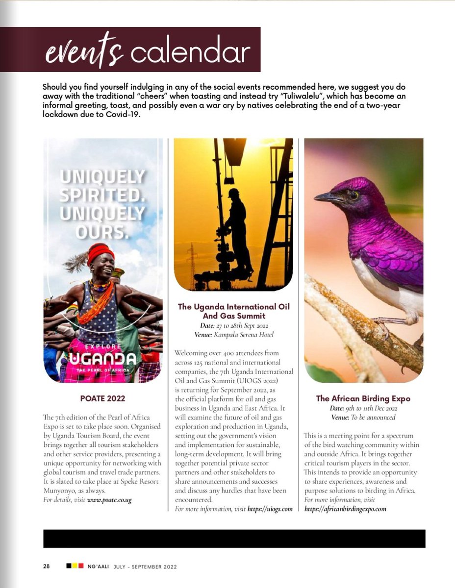 ngaalimag's tweet image. Uganda is well known for its never ending parties. Find out what is next on the calendar in @UG_Airlines inflight magazine.
Read online: ngaaliinflightmag.com
#parteafterparte #ngaalimag