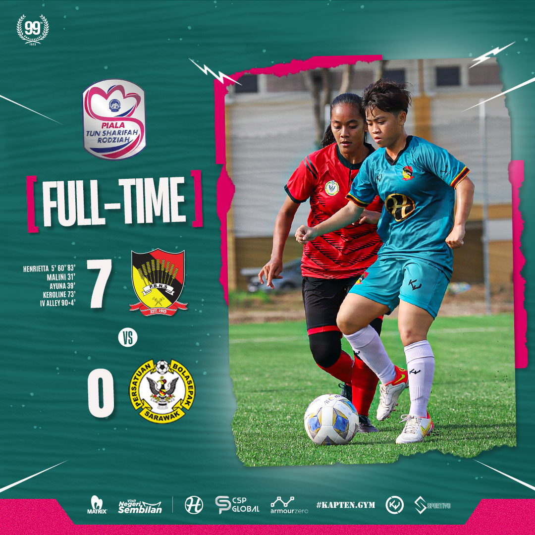 PBNS1923's tweet photo. Keputusan penuh perlawanan pertama Piala Tun Sharifah Rodziah yang berlangsung pagi tadi.
Pasukan Persatuan Bolasepak Negeri Sembilan berjaya menewaskan Sarawak dengan jaringan 7 - 0.
Tahniah Milah!
#PTSR
#NS WOMENS
#PBNS
#HobinMilahHobin
Foto: FAM https://t.co/qWvZHJ1kON