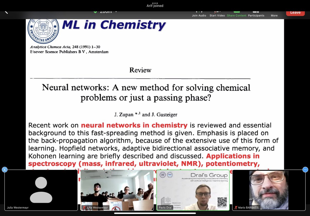 JWestermayr's tweet photo. Today the #MLQCDyn @CecamFr workshop starts with a general introduction to #ML by @PavloDral from Xiamen University, followed by a lecture from Michael Gastegger from @TUBerlin on #ML for molecules and materials
@cecamEvents @MarioBarbatti @artur_izmaylov @max_jr https://t.co/pcHZ46Xd11