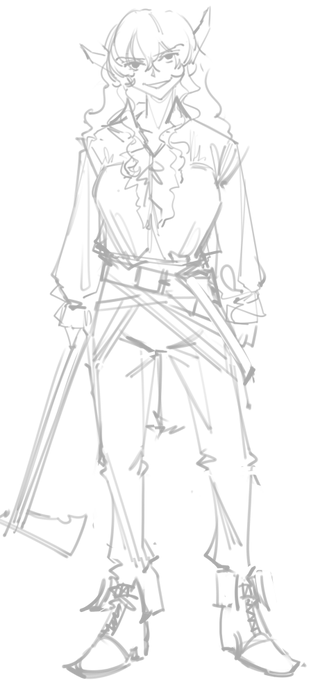 I think this would be a good design for Ish albeit rather simplistic. To match her personality as a former sadistic and savage goblin king. The other 3 are her past designs 