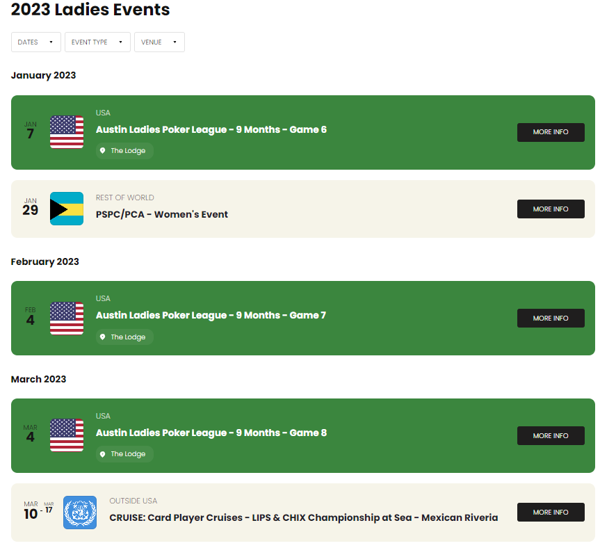 mjbloech's tweet photo. Many 2023 Ladies Events have been announced. Plan your travel now. All info on the site. #womeninpoker #NLH #tournaments #ladies #ringevents https://t.co/uAwbgm5dcb