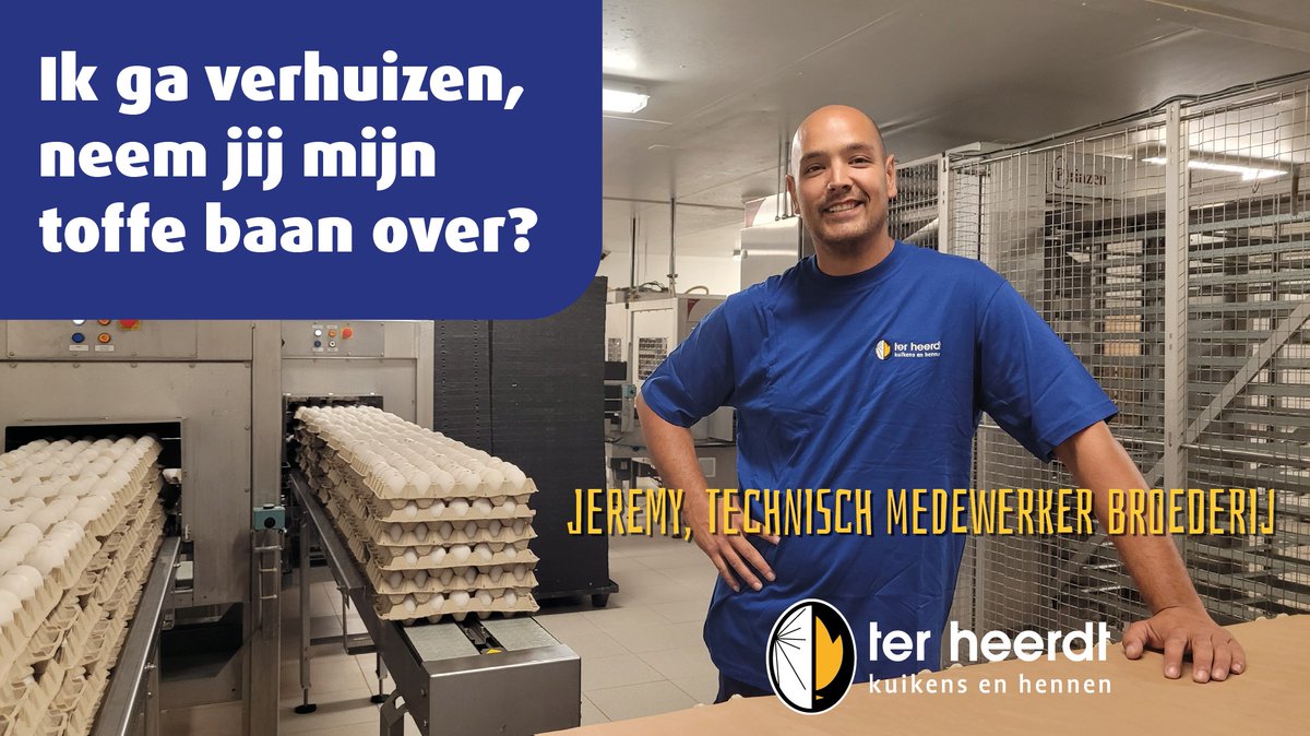 Onze topper Jeremy gaat zijn geluk tegemoet aan de andere kant van het land. Dat betekent dat wij plek hebben voor een technisch medewerker broederij.  Benieuwd wat deze functie zo leuk maakt? Kijk op terheerdt.com/vacatures/tech…