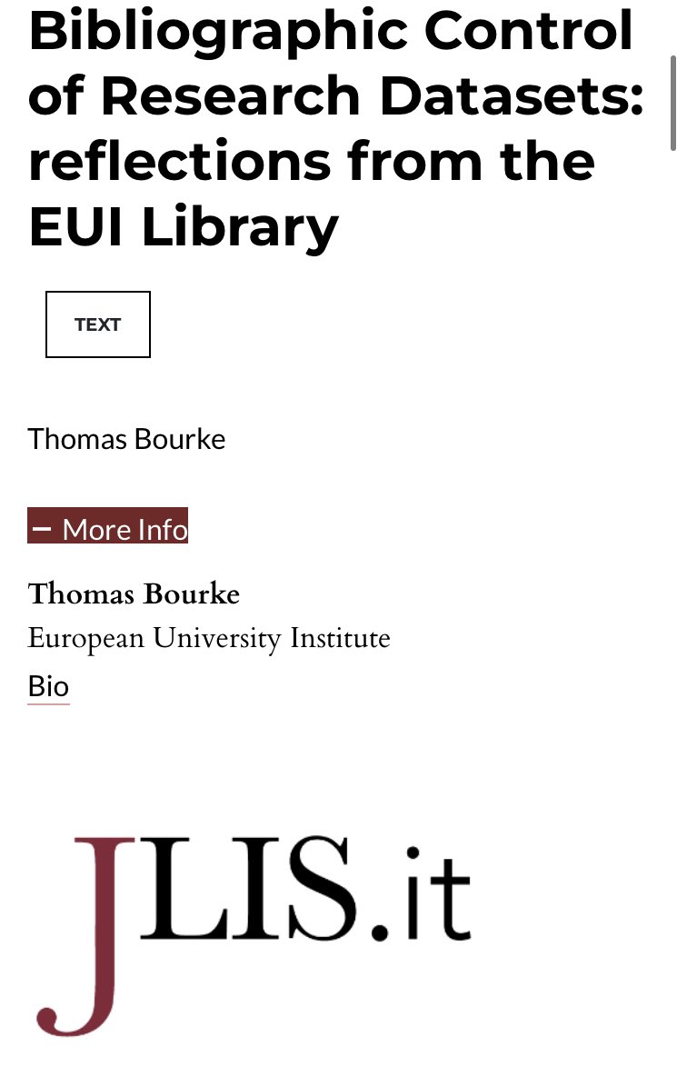 📍Thomas Bourke <a href="/EUI_EU/">European University Institute</a> ➰ Bibliographic Control of Research Datasets: reflections from the EUI Library V.13, n.1 2022 JLIS.it jlis.it/index.php/jlis…