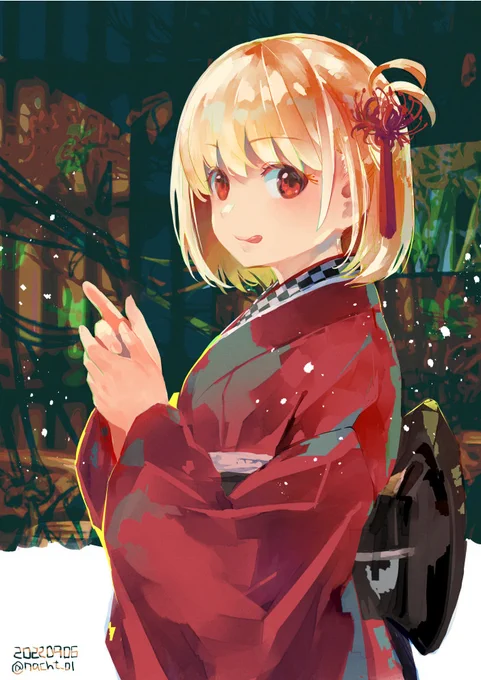 今更ながらリコリコ4話のアイキャッチの着物が可愛いかったという絵 