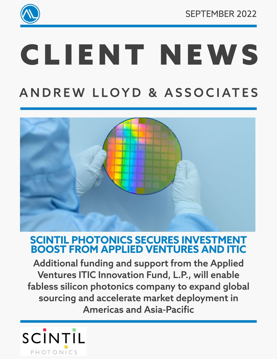 ALA_Group's tweet photo. [ALA Client News] Scintil Photonics secures investment boots from Applied Ventures (@Applied_VC) and ITIC
 
https://t.co/RSNZHQAh4s
 
#photonics https://t.co/hCB7ShDhWl