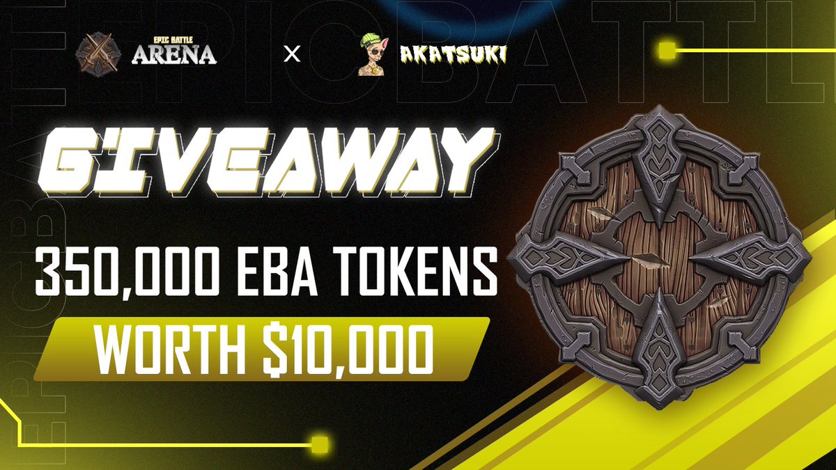 ⚔️ Partnership With @EpicBattleNft

🎟️ Giveaway -
🎁 Total Pool 350,000 Tokens Total Worth ($10,000+)

To Enter - 
1⃣ Follow @Akatsuki_0899 &amp; @EpicBattleNft
2⃣ ❤️,RT &amp; Tag 3 friends
3️⃣ Finish Gleam Task 👉 wn.nr/QP3Xjt

⏰ 12 Sep
#Airdrop #NFTGiveaway #NFTs