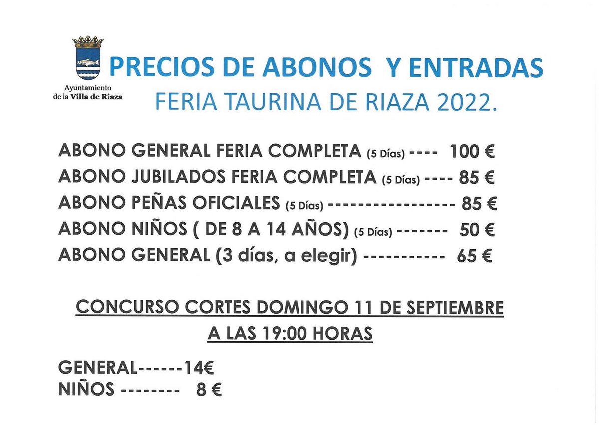 VENTA DE ENTRADAS Y ABONOS ANTICIPADA #FERIATAURINARIAZA2022 
#PlazaDeTorosDeRiaza #Riaza #Segovia #Toros #Festejos