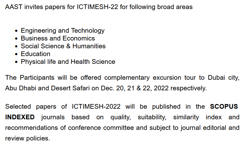 amarois's tweet image. Tout lâcher et devenir...influenceur académique à Dubaï 😍les amis !!!
En Engineering &amp;amp; Technology, YEEAH !
...ou en Business &amp;amp; Economics ?
...ou pt-ê Social Science &amp;amp; Humanities ?
J'hésite..🤔
En tout cas je publierai ds "les journaux indexés par Scopus"👍
#PredatoryConferences