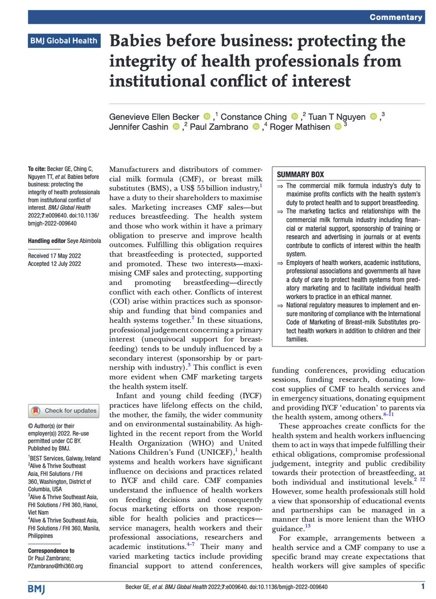 "While health professionals may believe that these ‘gift relationships’ do not significantly compromise their professional judgement or create expectations or obligations, studies show otherwise." gh.bmj.com/content/7/8/e0…