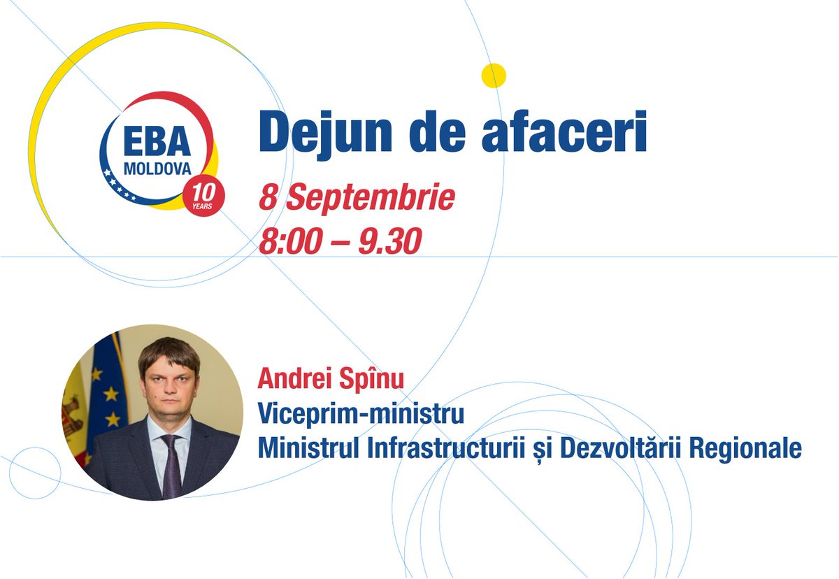Dejun de afaceri EBA cu Dnul. Andrei Spînu, Viceprim-ministru, Ministrul Infrastructurii și Dezvoltării Regionale.

📩 info@eba.md
 
* 𝘌𝘷𝘦𝘯𝘪𝘮𝘦𝘯𝘵 𝘰𝘳𝘨𝘢𝘯𝘪𝘻𝘢𝘵 𝘱𝘦𝘯𝘵𝘳𝘶 𝘮𝘦𝘮𝘣𝘳𝘪𝘪 𝘌𝘉𝘈.
