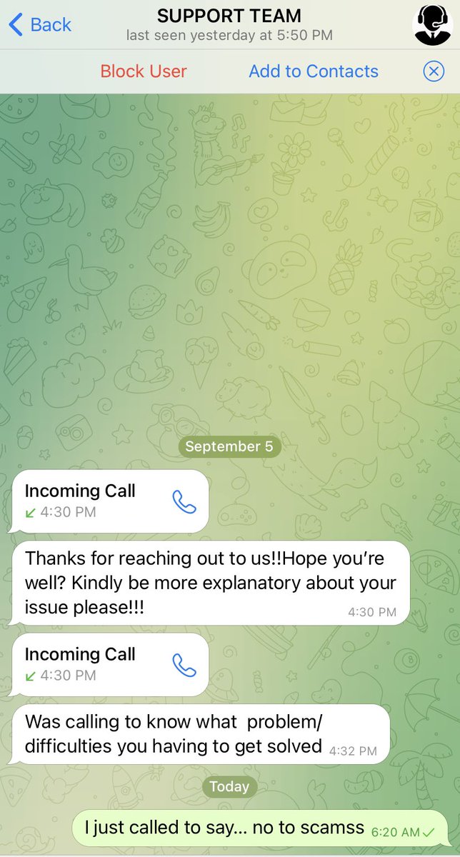 pool_rug's tweet photo. Show us your best replies to scammers faking it as support staff on Telegram/Twitter/Discors. Post your screenshots below and get invited into our private Telegram channel for the preview ⬇️⬇️⬇️⬇️ #scamfail #telegramscam #supportscam #cryptocurrency #telegram #ScamAlert #scammer https://t.co/SahOSsRo2Y