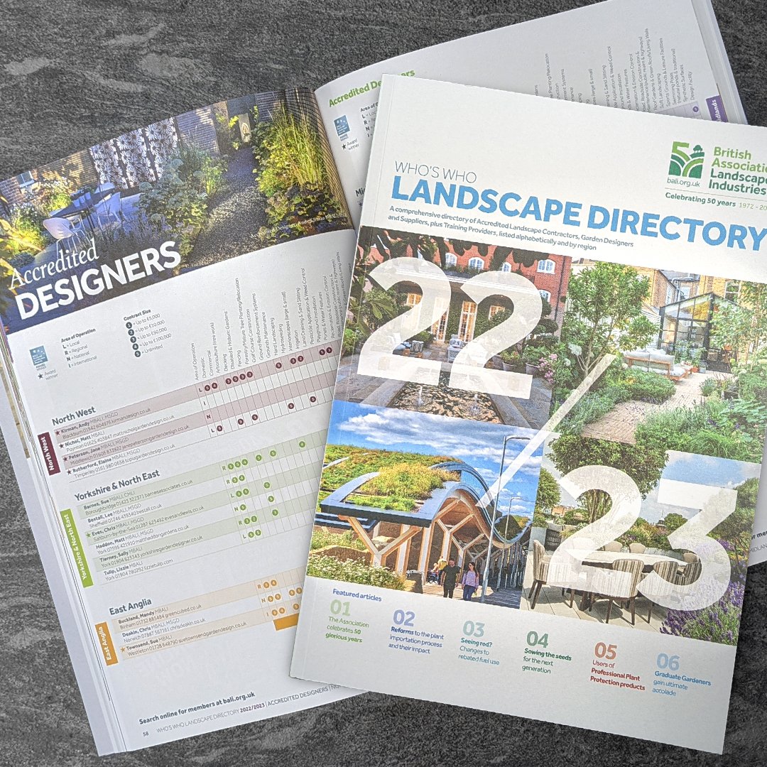 KirmanDesign's tweet photo. The Who’s Who Landscape Directory from BALI is a great guide for clients &amp; professionals looking for accredited designers &amp; landscapers. Humbled to see our Preston Courtyard garden featured on the Accredited Designers page banner too! #gardendesign #landscapedesign #professionals https://t.co/MXVbxjRTkg