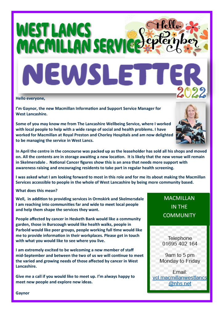 AughtonSurgery's tweet photo. Good Morning, please find the Macmillan Monthly Newsletter for information on support and activities in your local area 1/3 https://t.co/AEPE2NdrsQ