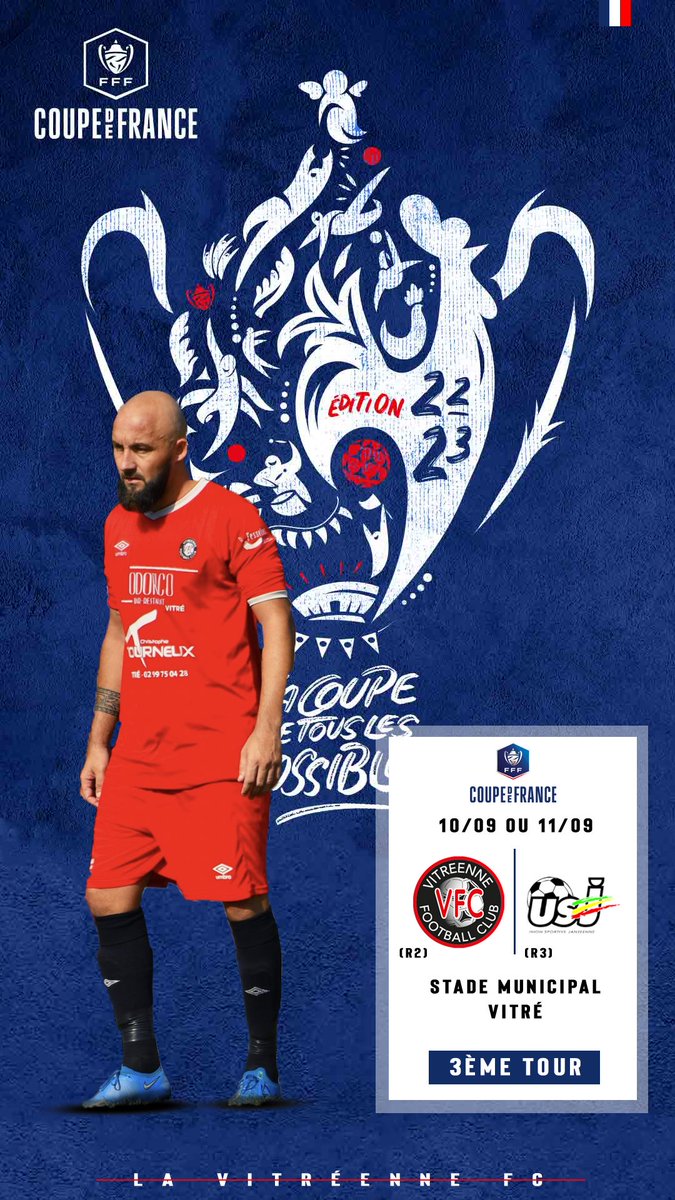vitreennefoot's tweet photo. [Coupe de France] 🇫🇷🏆

3ème tour de Coupe de France 

Notre équipe fanion jouera l’us janzé à domicile !

Jour et horaire à confirmer 🔴⚫️

#TeamVFC https://t.co/NacHicYYiY