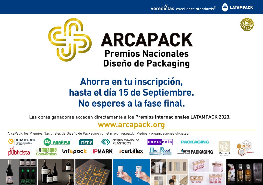 PREMIOS NACIONALES DE DISEÑO DE PACKAGING, ARCAPACK
No dejes para última hora tu inscripción !
Hasta el 15 de septiembre ahorra en tu inscripción!
Inscripciones en arcapack.org
#diseño #packaging #embalagem #envases #etiqueta #gráfico #premioarcapack