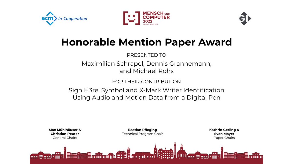 mucConf's tweet photo. Congratulations to all honorable mention paper award winners presented by our paper chairs Kathrin Gerling (@kathringerling) and Sven Mayer (@mayersn1802)! 🏆 #MuC2022 https://t.co/HaEwIRu6VM
