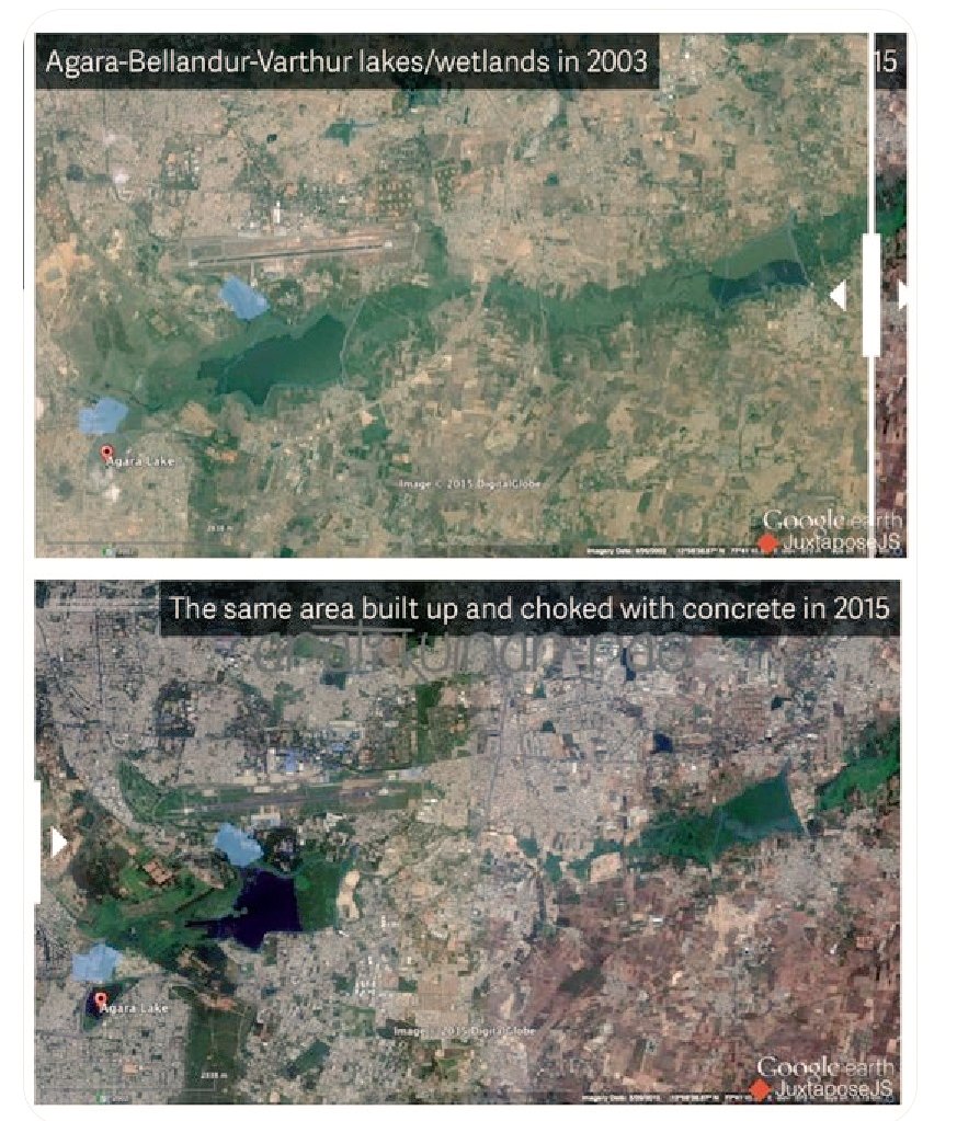 Biggest reason behind Bengaluru flooding. Loss of lakes and their interconnectivity!