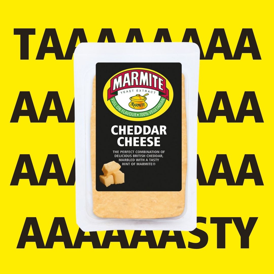 This is an advertisement for our delicious @Marmite Cheddar Cheese. 🧀It’s tasty stuff. 😋 Available to buy at <a href="/waitrose/">Waitrose & Partners</a>.