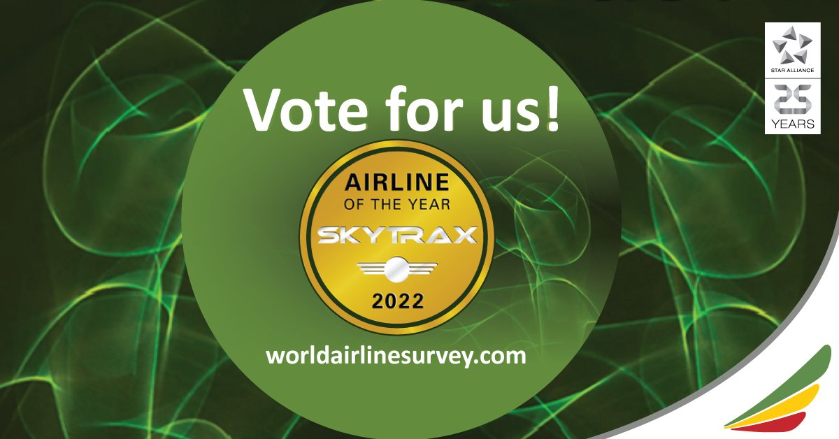 Make sure to vote for Ethiopian Airlines, winner of ‘Best Airline in Africa’ for four years in a row at the Skytrax World Airline Survey and make your favorite African airline number one again in all categories. worldairlinesurvey.com #Skytrax #SkytraxAwards #voteforethiopian