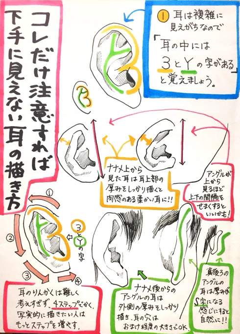 ここだけ注意すれば下手に見えない

【耳の描き方👂】 
