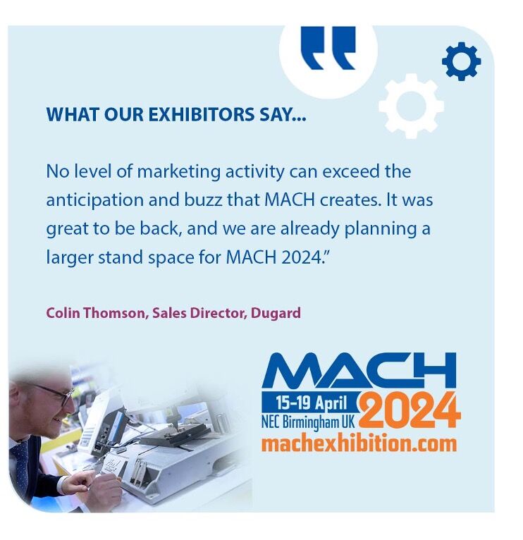MACHexhibition's tweet image. #testimonialtuesday Take a look at our latest feedback from Colin Thomson at Dugard about their show at #MACH2022! Thank you for sharing, we’re looking forward to seeing your next stand design! 

#manufactuing #mfg #engineering