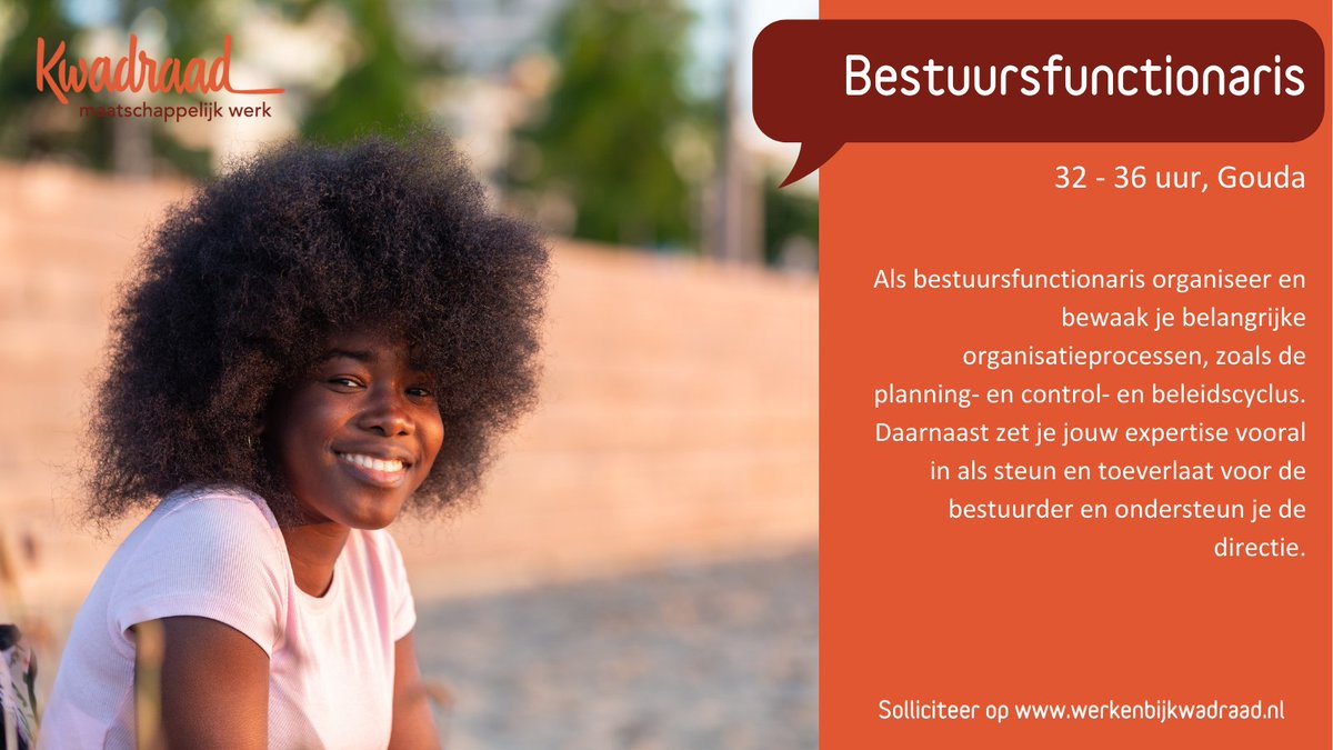 Als bestuursfunctionaris organiseer en bewaak je belangrijke organisatieprocessen, zoals de planning- en control- en beleidscyclus. In jouw expertise help je de bestuurder en directie. 

Is deze job op jouw lijf geschreven? Kijk voor meer informatie hier: lnkd.in/e89S9s2g