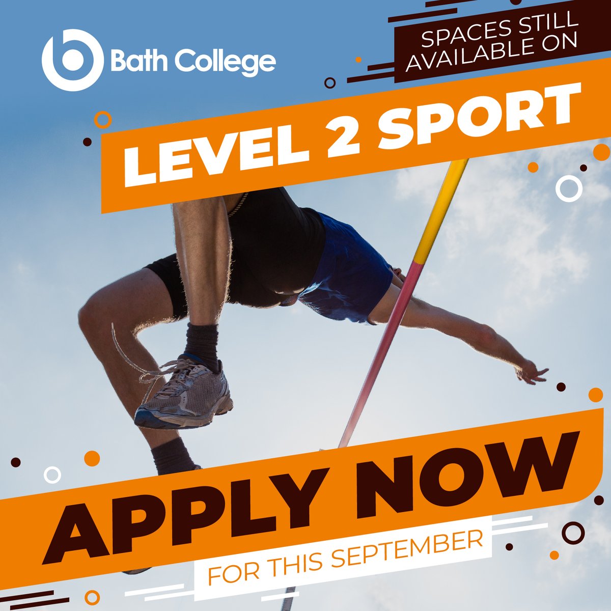 Interested in a career in Sport? 🏃‍♀️

We still have plenty of room on our Level 2 Sport course, and if you apply now, you could start with us this September!

Find out more and apply now ➡️ bit.ly/3CZDIbZ

#MyBathCollege