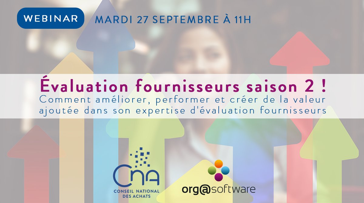 orgasoftware's tweet image. 📢 [WEBINAIRE]
Avez-vous noté la date du prochain webinaire sur les #évaluations #fournisseurs ?
 
▶ Comment améliorer, performer et créer de la valeur ajoutée dans ses évaluations fournisseurs ?
 
📅Le mardi 27 septembre à 11h
👉Info et inscriptions : cna-asso.fr/event/view?id=…