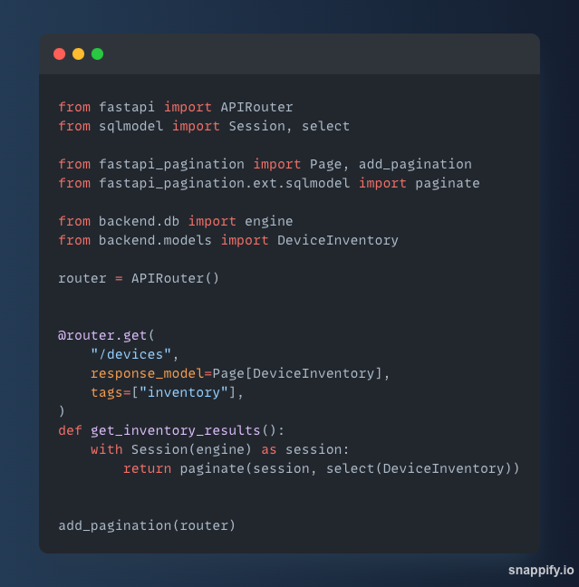 uriyyo's tweet photo. @devnetdan @FastAPI It can be even easier.

You just need to use paginate function from fastapi_pagination.ext.sqlmodel module https://t.co/HeWcdK12de