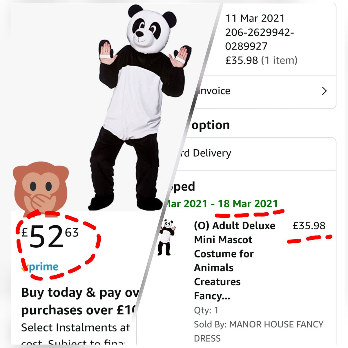 EarleyPanda's tweet photo. Even pandas are hit by the rising costs!!
Steep rise of costume from £35.98 to £52.63 :( #inflation #RisingCostOfLiving @BBCBerkshire https://t.co/dyEMMr1z2e