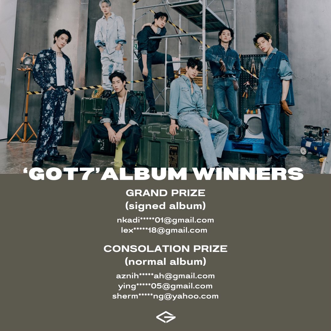 GOT7 ‘GOT7’ Album Giveaway Contest 🏆Winner announcement🏆 All winners will be contacted through e-mail~ Do check your e-mails🥰💚 #GOT7 #갓세븐 #JAYB #MARK #JACKSON #JINYOUNG #YOUNGJAE #BAMBAM #YUGYEOM #제이비 #마크 #잭슨 #진영 #영재 #뱀뱀 #유겸 #아가새