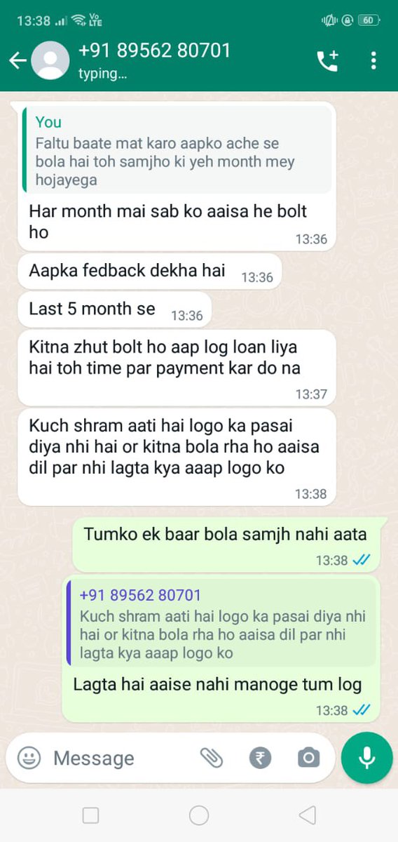 After repeated feedbacks to <a href="/navifinance/">Navi: UPI, Investments, Loans & Insurance</a> still they dont make their recovery guys learn how to speak to customer last time when i spoke to the navi customer support i clearly told him will clear my dues before 30th sept but still they use this lang <a href="/LCAI_Support/">Loan Consumers Association</a> <a href="/nikkhhiljethwa/">Nikkhhil Jethwa</a>
