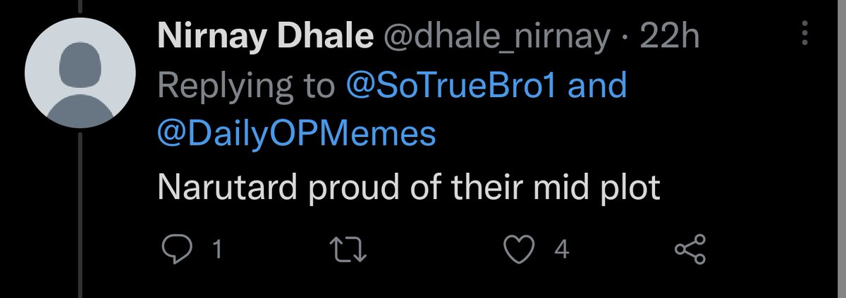 SoTrueBro1's tweet photo. @dhale_nirnay @DailyOPMemes Lol no need to lie the proof is right there. You assumed I thought Naruto was high tier and you tried to diss it by calling it mid because you were butthurt I trashed One Queef. https://t.co/XzaawX1sVu