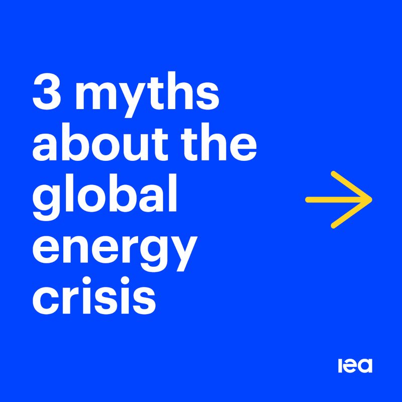 IEA's tweet photo. The global energy crisis is hurting households, businesses &amp; economies worldwide, and it’s important to separate fact from fiction.

In a new op-ed for @FT, IEA Executive Director @fbirol debunks 3 myths about the current crisis ⬇️