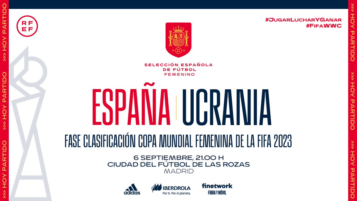 🚨¡¡𝗛𝗢𝗬 𝗝𝗨𝗚𝗔𝗠𝗢𝗦!! ⚽ España - Ucrania 🏆 Fase de clasificación para el Mundial de 2023 ℹ️ Jornada 8 🕘 21:00 (hora peninsular española) 🏟 Ciudad del Fútbol de Las Rozas 📺 @teledeporte 👩‍💻 PREVIA: bit.ly/previa060922 #JugarLucharyGanar I #FIFAWWC