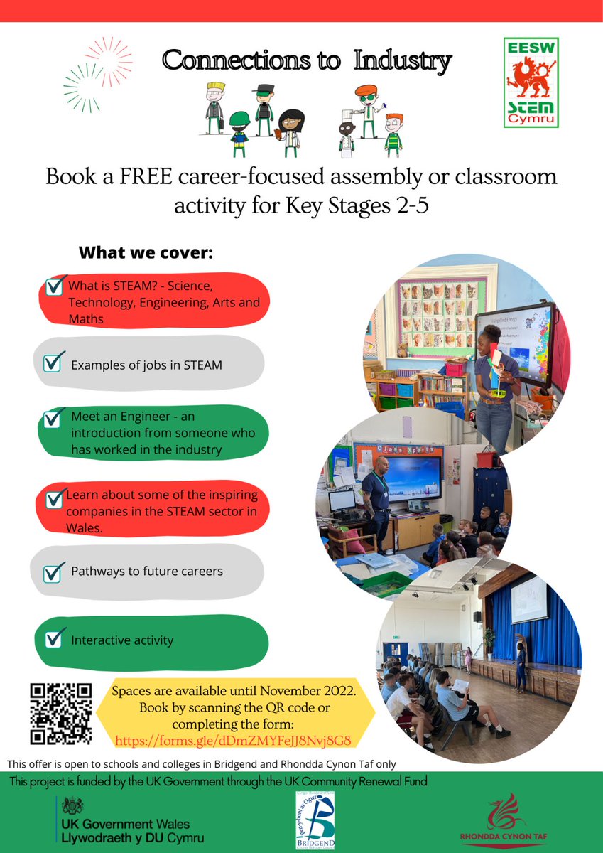 EESWSTEMCymru's tweet photo. Sign up for our FREE STEAM based careers assemblies only available for Schools or Colleges in RCT and Bridgend. The assemblies includes talks from an engineer and an interactive activity!
Booking form-https://t.co/bfz8WCiPRx

#teachers #career #stem #stemeducation #steameducation https://t.co/QXhVhCk3Er