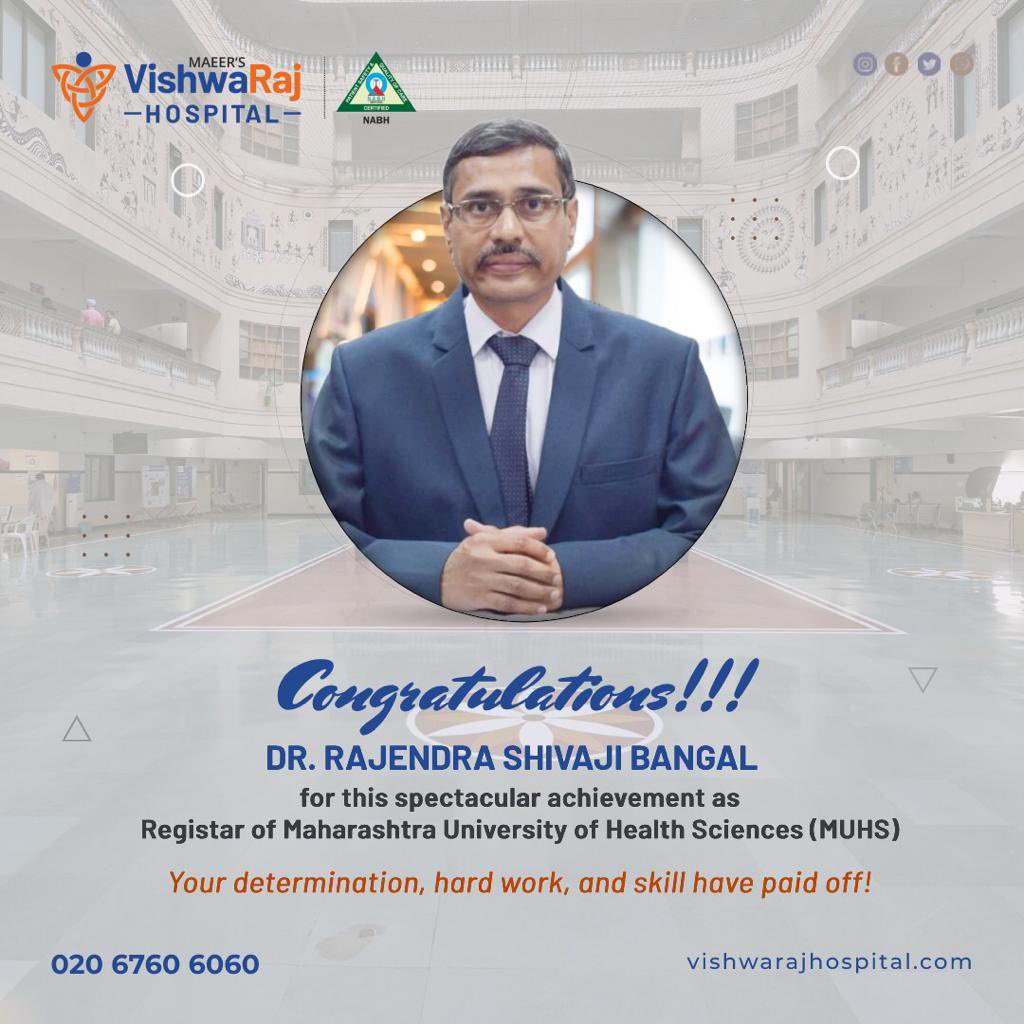 vrhpune's tweet photo. The grit, passion and hard work always push us to deliver the best results. We are proud as we congratulate Dr. Rajendra Shivaji Bangal who is Medico-Legal Consultant for VishwaRaj since 2016, who got designated as the Registrar of Maharashtra University of Health Sciences (MUHS) https://t.co/oJVrYEfhKu