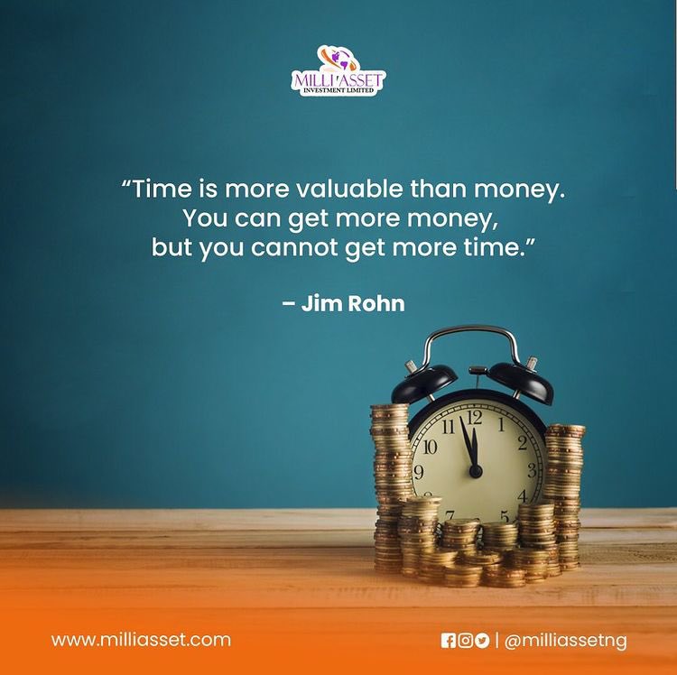 milliassetNG's tweet photo. Invest your money wisely but more importantly, your time. 

#milliasset #money #loans #investment #sme #lagosnigeria #lagossmallbusiness #personalfinance #wealth #lagosonlinestore https://t.co/efzqJoT3Qu
