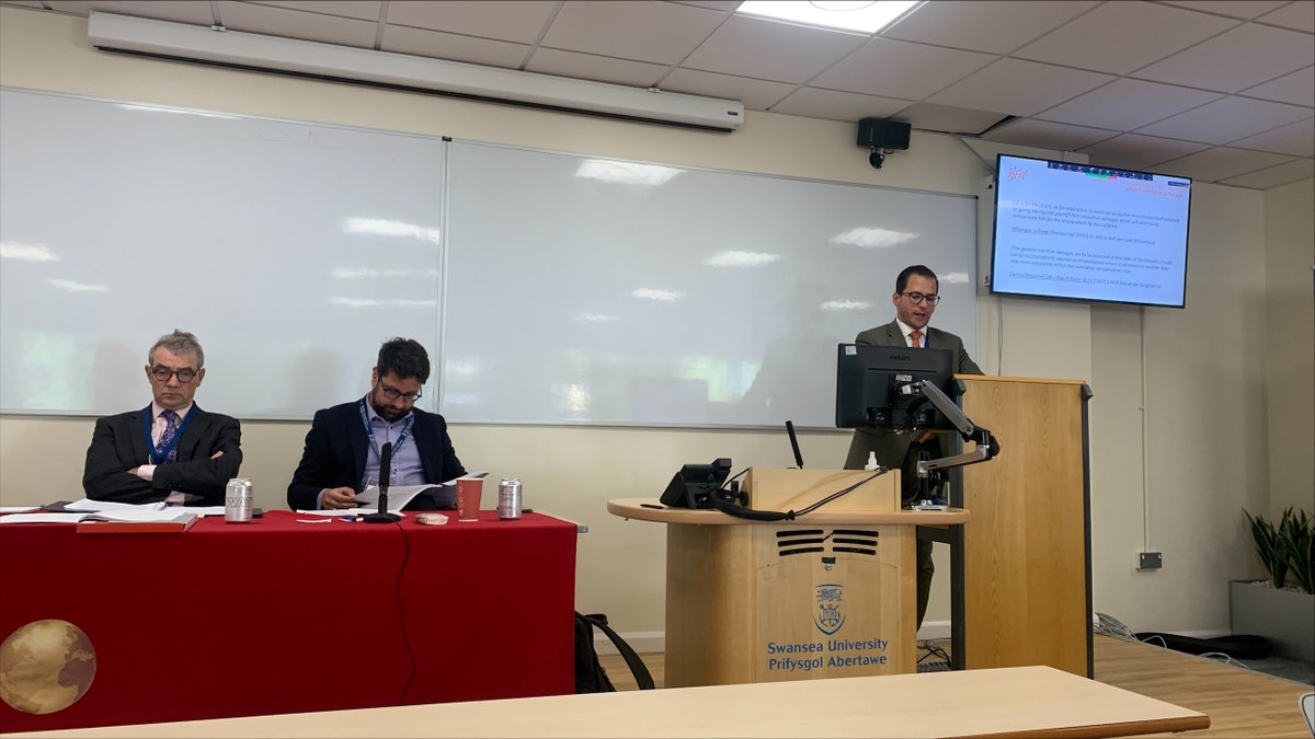swansea_iistl's tweet photo. A great start to our 17th Annual Colloquium with more than 50 delegates in person (once again) and many online- First session chaired by Dr Leloudas on Damages: Proving the Amount of Loss- papers by Professor Tettenborn, Simon Croall QC (@quadrantlaw) and Mr Schacker (@hfw_law) https://t.co/JcovAfH9Xx