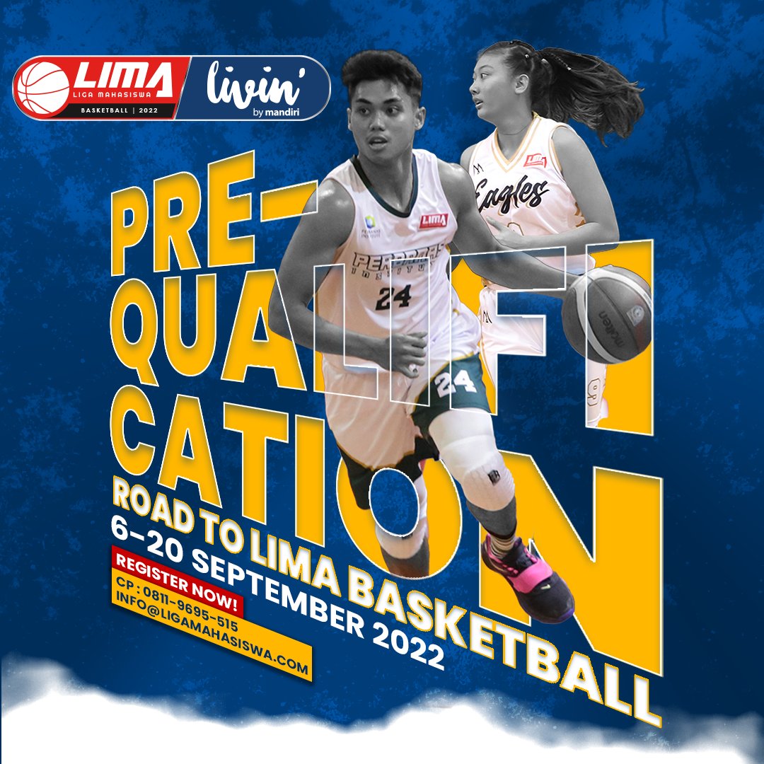 Siapkan tim kalian untuk mengikuti kualifikasi road to LIMA Basketball 2022 ‼️⛹🏻

#LigaMahasiswa #SaatnyaBangkit

#PreQualification
#RoadtoLIMABasket