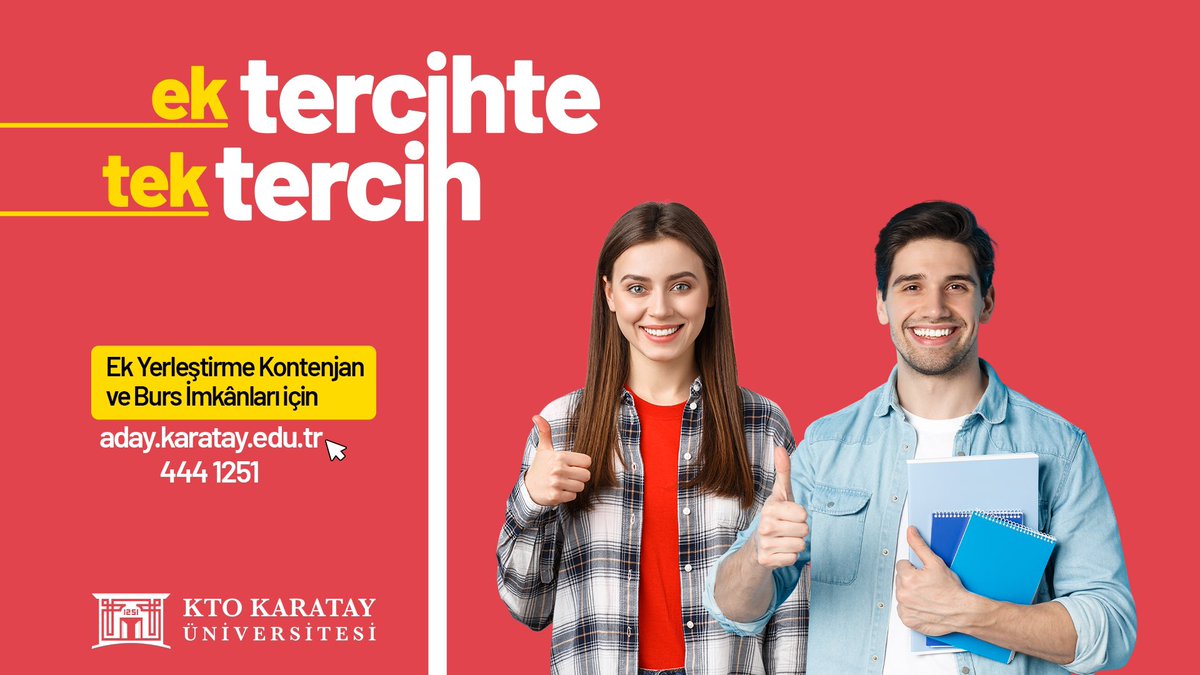 ❝Üniversiteli olma fırsatın hâlâ devam ediyor! ❞
Ek yerleştirme kontenjan ve burs imkanları hakkında detaylı bilgi almak için web sitemizi ziyaret edebilirsiniz.
👇
aday.karatay.edu.tr
#senintercihinseningeleceğin #ekyerleştirme #ktokaratayuniversitesi