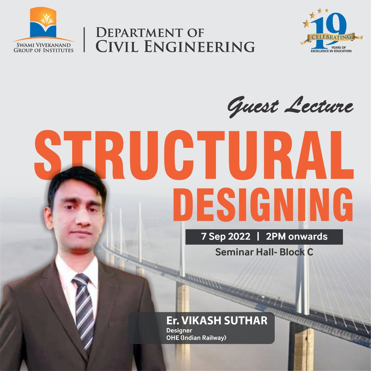 svietofficial's tweet photo. Department of #CivilEngineering, #SVIET is organizing an Guest Lecture on "#STRUCTURALDESIGNING" on 7-09-22 at 2:00 pm onwards.
This session will be conducted by er. Vikash Suthar, Designer, OHE (Indian Railway) who will be discussing in and out of the above cited concept. https://t.co/g7d6Lwj26r