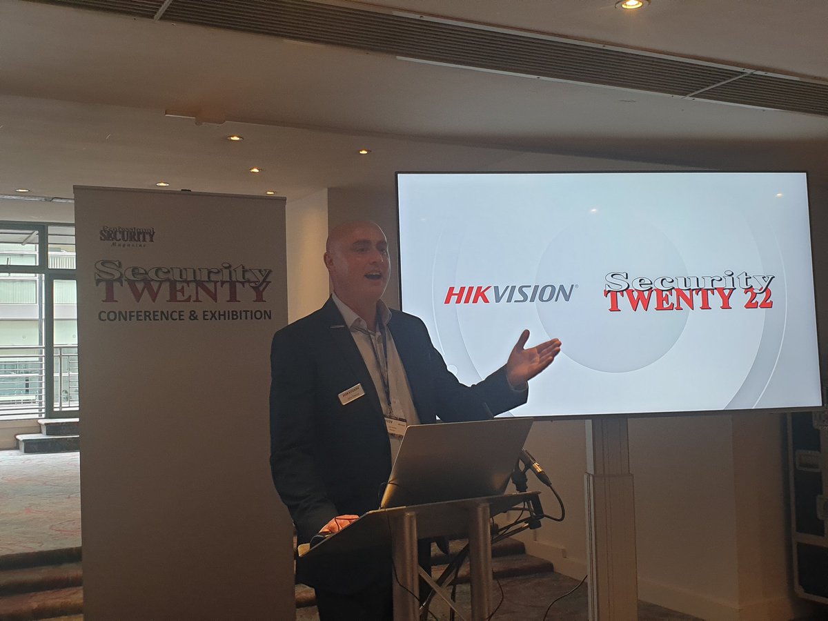 John Devine from Hikvision telling us about the latest news on non-CCTV products in their business at the Professional Security magazine ST22 Belfast conference @profsecmag @Profsecman @SECURITYTWENTY @HikvisionEurope @HikvisionHQ