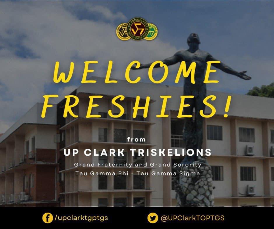 UPClarkTGPTGS's tweet photo. Ang UP Clark Triskelions ay kaisa sa malugod na pagtanggap sa mga bagong Iskolar ng Bayan. Sa pagsisimula ng A.Y. 2022-2023, nais naming ipaalala na ang bawat akademikong tagumpay ng ating mga mag-aaral ay nakaangkla hindi lamang sa kahusayan—- https://t.co/rnrxy1Yuk5