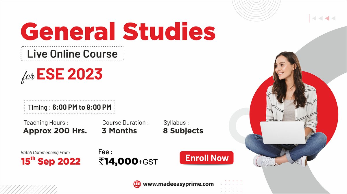 MADEEASYPRIME's tweet photo. Enroll in #MADEEASYPRIME live online General Studies course for ESE 2023, commencing from 15th September and give an edge to your preparation.
Visit: https://t.co/GijhUz8XsW
#ESE #IES #ESEexam #ESE2023 #generalstudies #engineeringaptitude #MADEEASY #MADEEASYPRIME https://t.co/1DHPgVKC6q