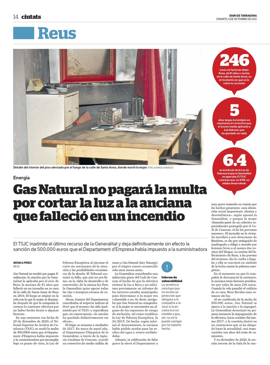 EdgarFdz's tweet photo. Finalment, l'assassinat de la Rosa Pitarch queda impune.

Gas Natural va decidir que un deute de 246€ era suficient per tallar-li la llum a una senyora de 81 anys en situació de vulnerabilitat. La seva riquesa és la nostra misèria. Tristesa, ràbia, impotència... https://t.co/aS9ePlJQG0